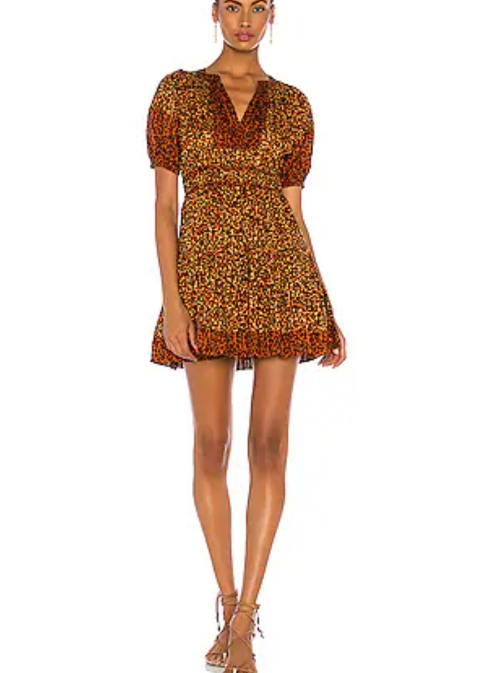 Cheetah Puff-Sleeve Mini Dress in Burnt Orange